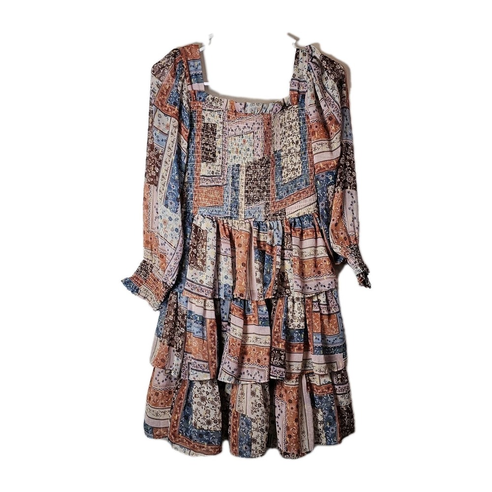 Rare Editions Child Size 16 Party Casual Spring Dress Ruffled Patchwork Smocked